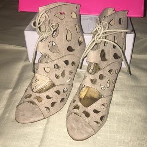 Beige suede wedge sandal